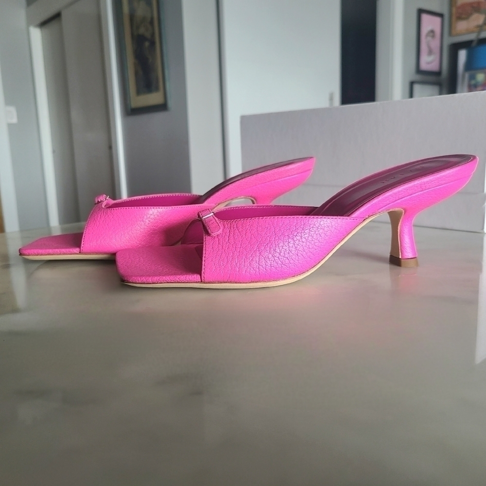 BY FAR Erin Grained Leather Mules, Size 8, Hot Pink, NIB - Picture 15 of 17